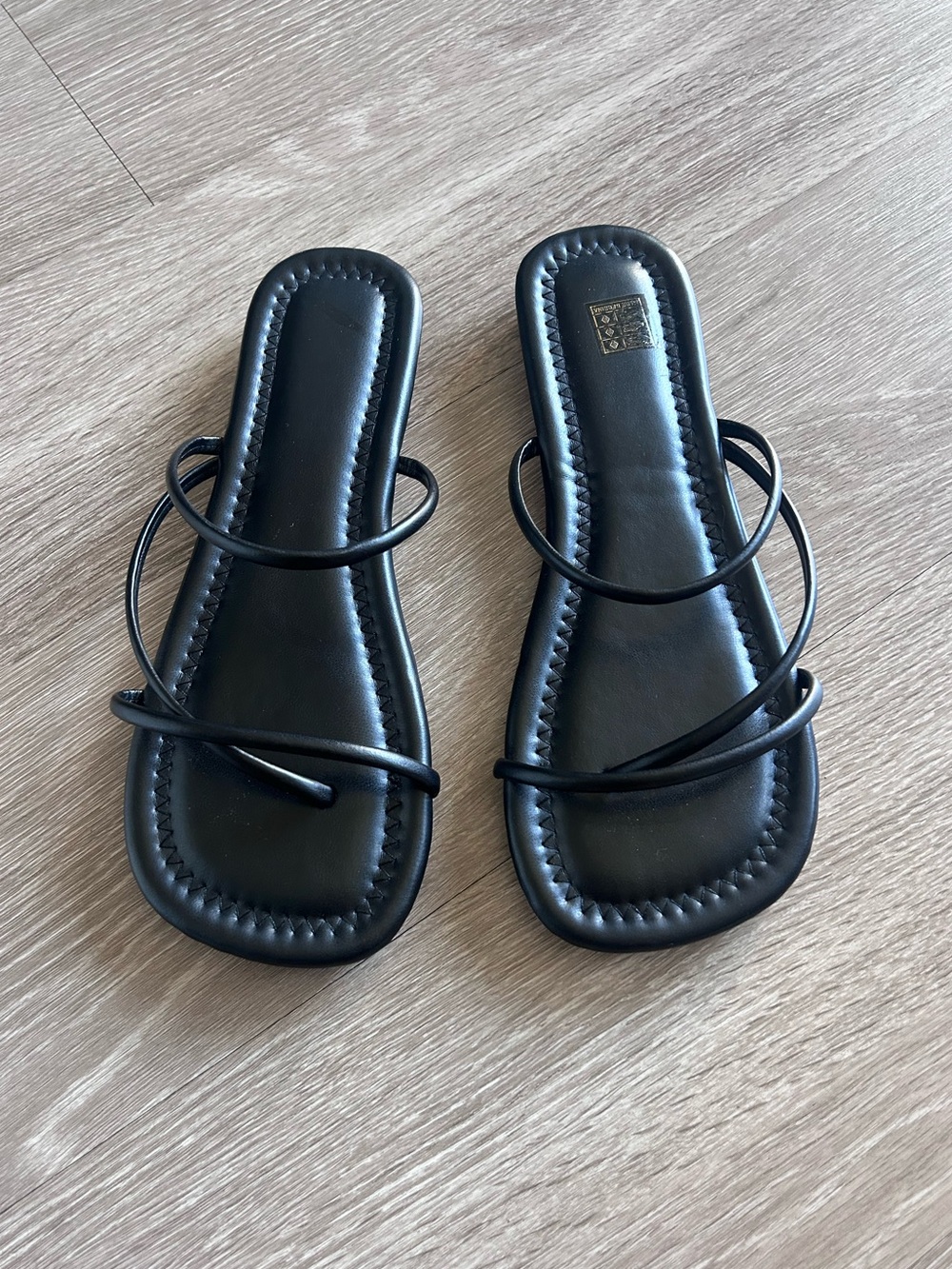 SHEIN Black Minimalist Strappy Square Toe Slide Sandals Size 40